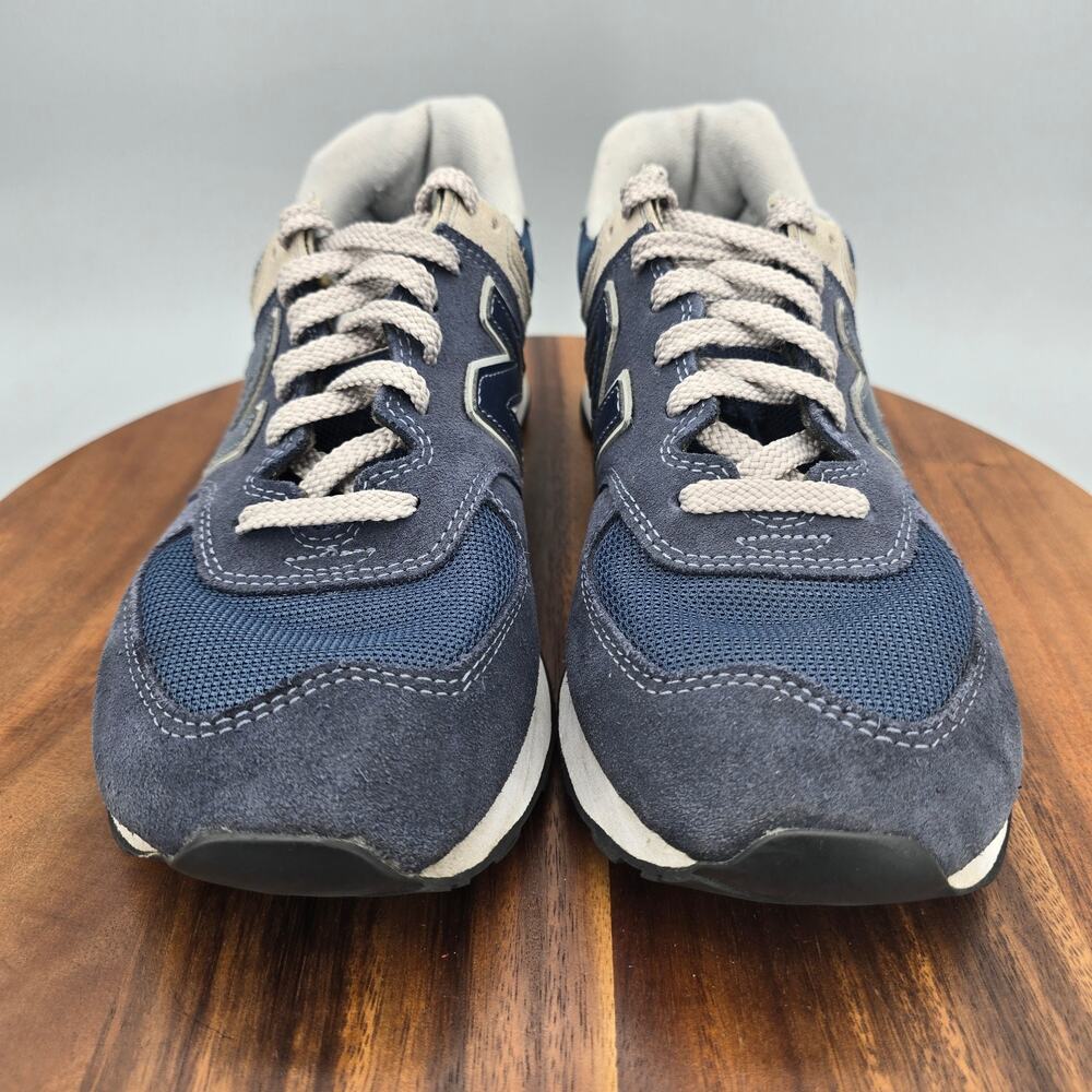 New Balance 574 Shoes Mens 9.5 D Navy Blue Suede Leather Athletic Sneakers - Picture 2 of 9